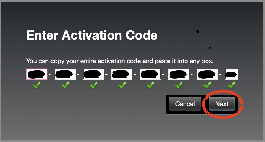 Enter activation code next